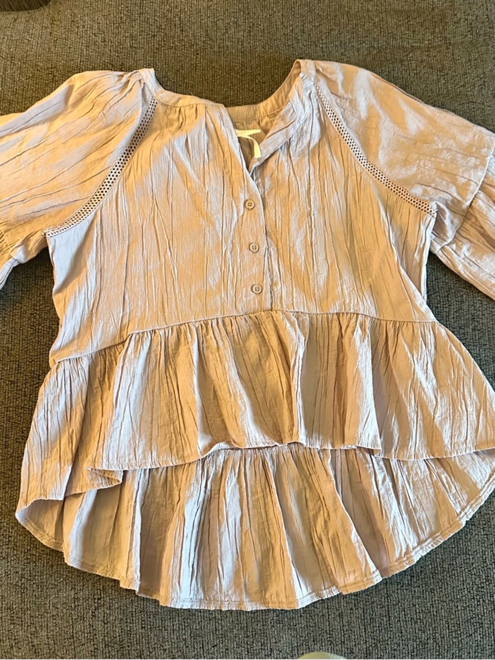 Anthropologie beige crinkled peasant blouse with ribbon tag